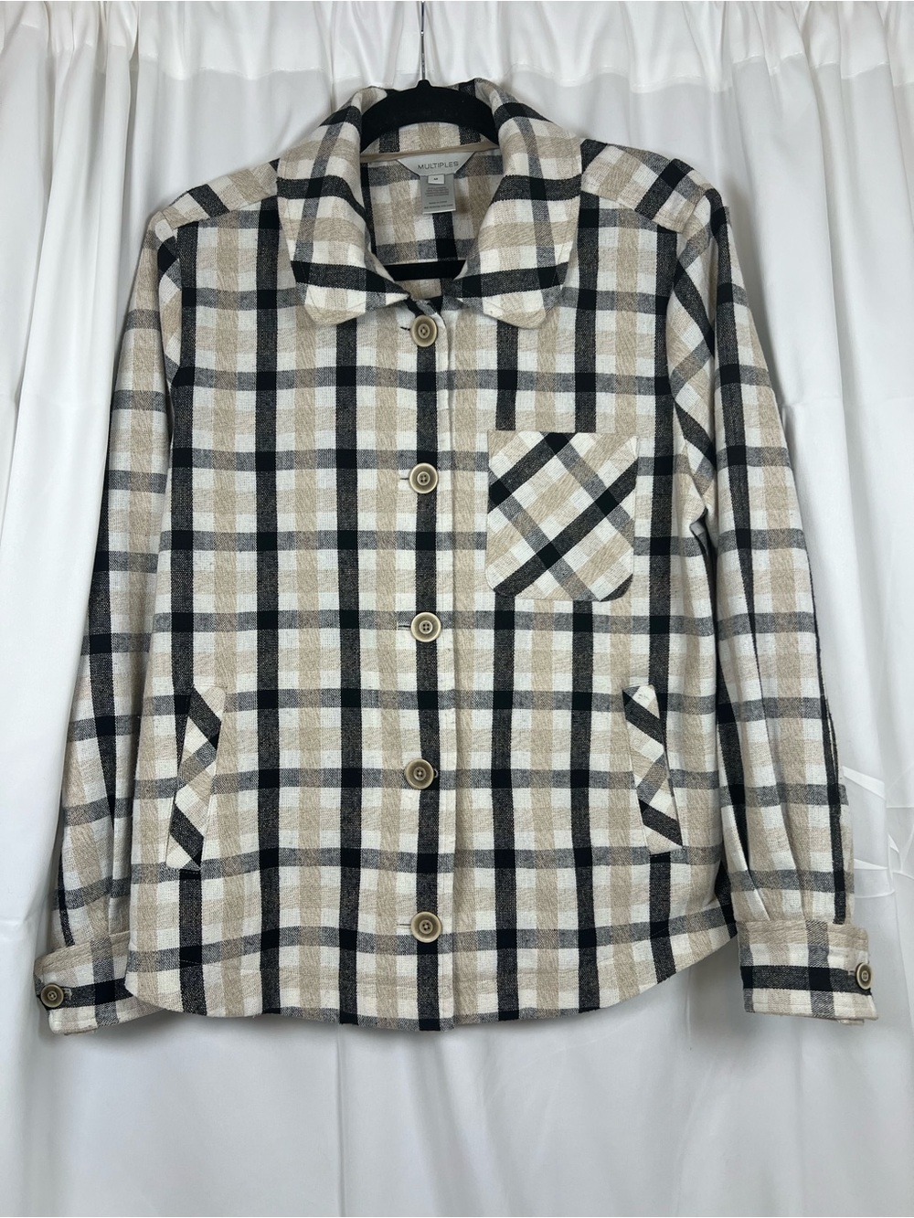 Multiples Women's Plaid Button-Front Shacket Jacket Medium